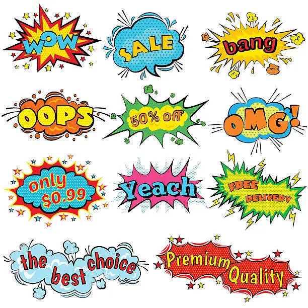 Vector illustration of Comic sound effects in pop art vector style.  bubble speech