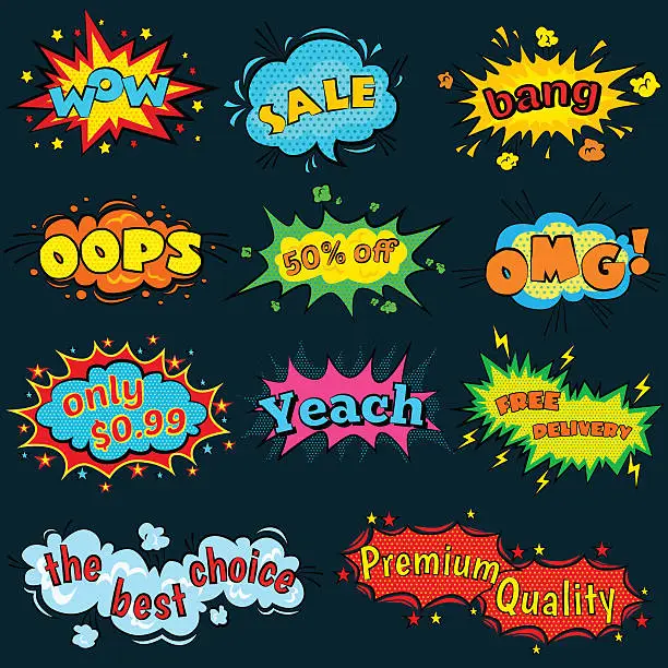 Vector illustration of Comic sound effects in pop art vector style.  bubble speech