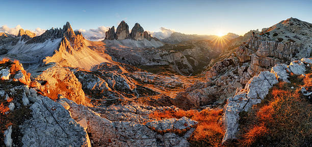 istock Dolomites mountain panorama in Italy, Tre Cime di Lavaredo 615410818