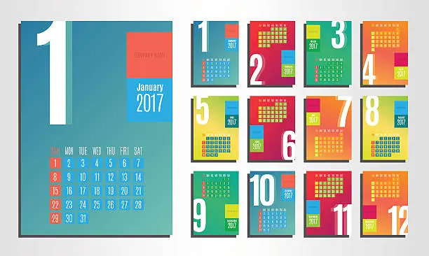 Vector illustration of 2017 Calendar Planner Design. Wall Monthly Calendar for the year