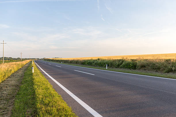 istock Asphalt road & Yellow field cloudy sky in summer day 615415344