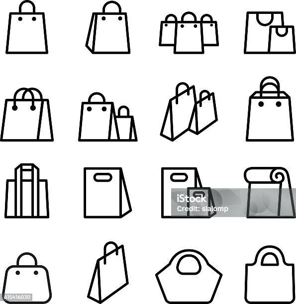 Bag Icon Set In Thin Line Style Stock Illustration - Download Image Now - Shopping Bag, Icon Symbol, Bag