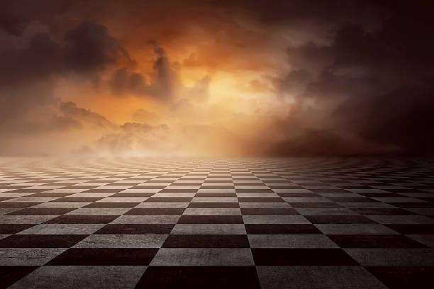 Checkered ground Checkered ground with sunset sky and cloud on the sky chess board photos stock pictures, royalty-free photos & images