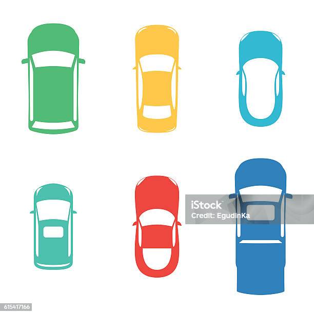 Silhouettes Colored Cars Stock Illustration - Download Image Now - Car, High Angle View, Aerial View