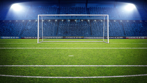 가상의 축구 경기장과 골포스트, 3d 렌더링 - penalty shot 뉴스 사진 이미지