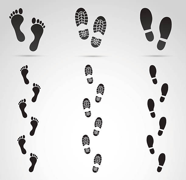 Human footprint icon set. Vector art: human footprint set. tapping stock illustrations