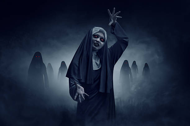 Young evil asian woman nun Young evil asian woman nun scare on the dark room angry nun stock pictures, royalty-free photos & images