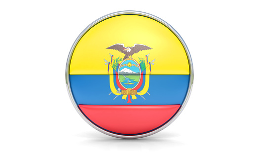 Round flag of the Ecuador with more reflections, 3d render