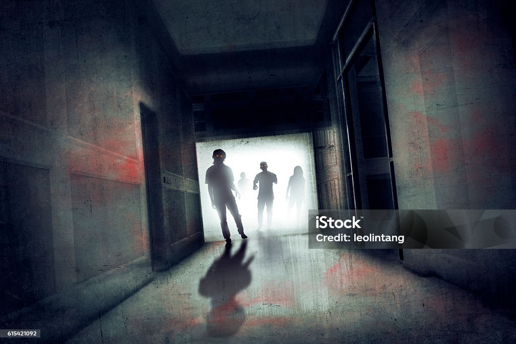 Scary zombies Scary zombies living on abandoned building place Spooky Stock Photo