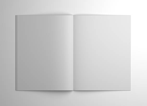 空白の3dイラストは、灰色で隔離されたパンフレットや雑誌を開きます。 - isolated on gray ストックフォトと画像
