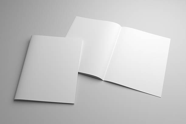istock Blank opened 3D illustration magazine mock-up with cover 615427458