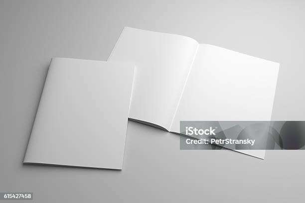 Blank Opened 3d Illustration Magazine Mockup With Cover Stock Photo - Download Image Now