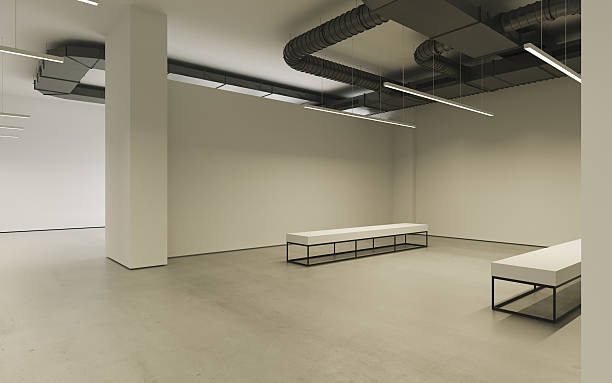 istock Modern empty minimalistic interior of exhibition with clean walls. Loft 615428912