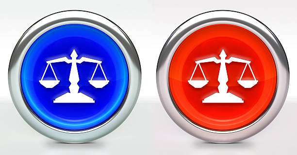 istock Justice Balance Icon on Button with Metallic Rim 615429022