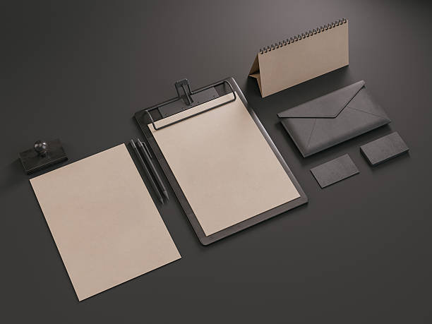 istock Set of classic black identity elements on dark backgnound. 3d 615429480
