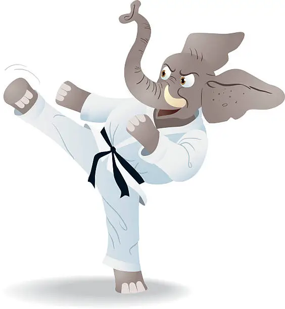 Vector illustration of Elephant With Karate Black Belt Costume