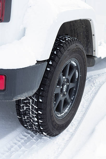 istock Snowy vehicle tracks 615429682