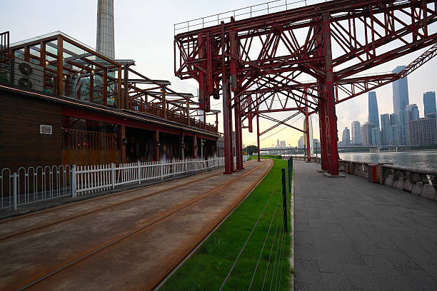 istock Empty road and iron tower with city landmark architecture backgrounds 615430908