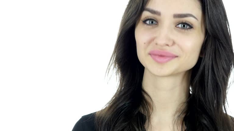 Agree, Female Gesture of Yes, Shaking Head, White Background