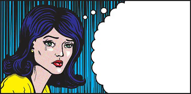 Vector illustration of Pop art woman crying thought
