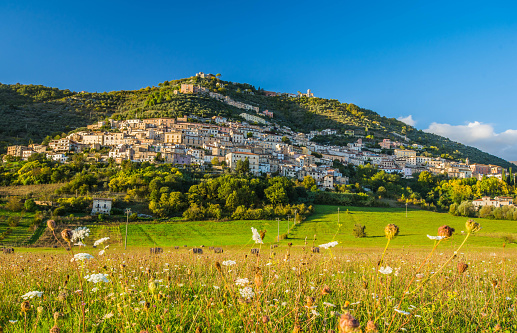 View of Alvito, Ciociaria, from the valley at sunset