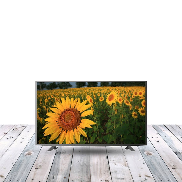 istock modern monitor LCD on wooden table with white copy space 615480118