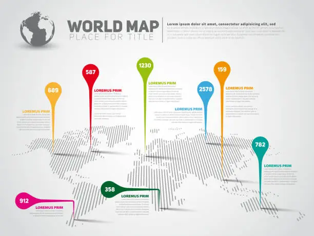 Vector illustration of Simple World map infographic template with pointer marks