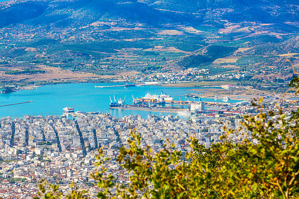 Volos city view from Pelion mount, Greece Volos city aerial view from Pelion mount, Greece pilio greece stock pictures, royalty-free photos & images