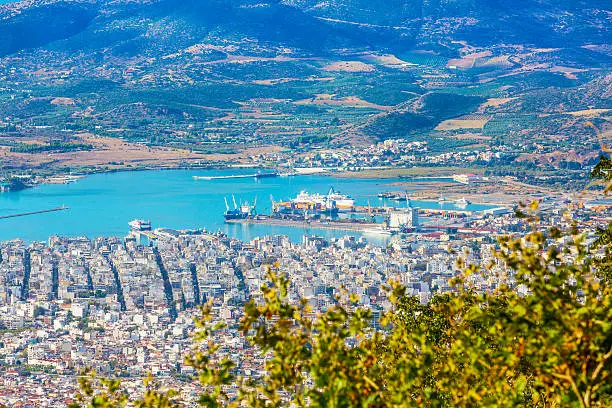 Volos city aerial view from Pelion mount, Greece