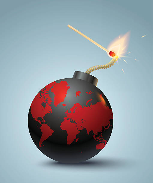 ilustraciones, imágenes clip art, dibujos animados e iconos de stock de bomba con mapa del mundo - war globe symbols of peace weapon