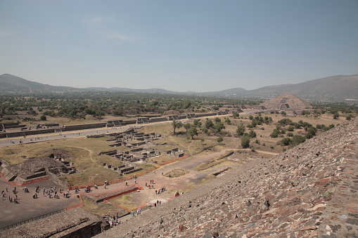 Pyramid of the moon, seen from Pyramid of the sun at Teotihuacan, around Mexico city, Mexico.