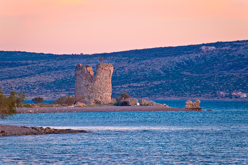 Starigrad Paklenica tower ruins by the sea, Dalmatia, Croatia