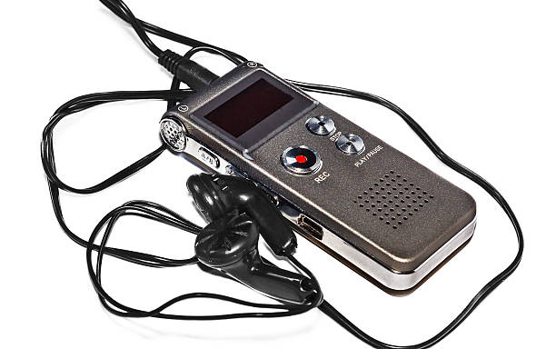 istock Voice recorder with headphones 615485458