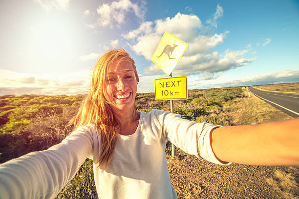 Selfie with kangaroo crossing sign, Australia