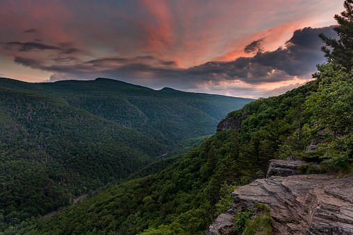 Coloful sunset over the Kaaterskill Clove in the Catskill Mountains of New York