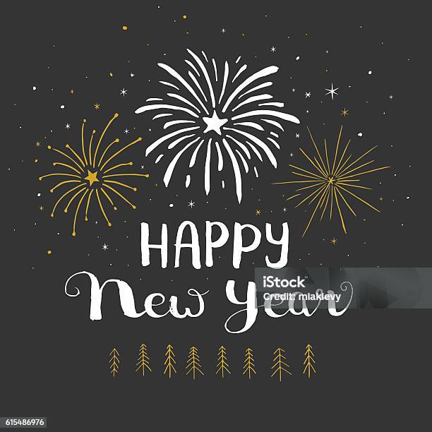 Happy New Year Fireworks Stock Illustration - Download Image Now - Firework - Explosive Material, Firework Display, Drawing - Art Product