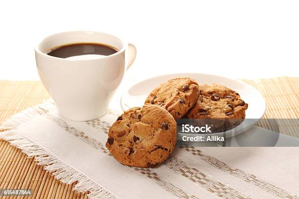 Chocolate Cookies And A Cup Of Coffee Stock Photo - Download Image Now - Baked, Close-up, Cookie