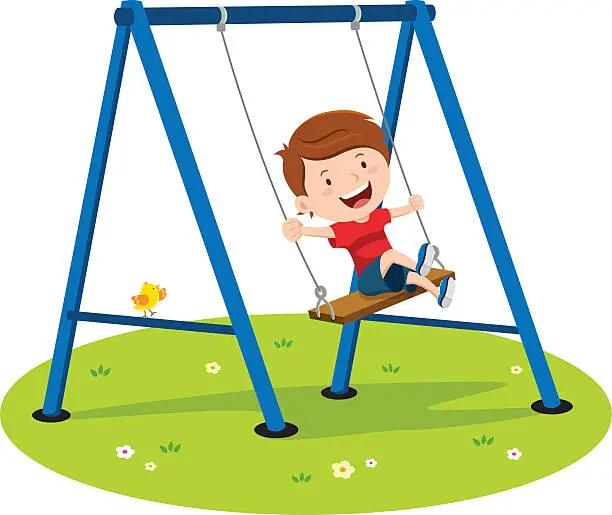 Vector illustration of Cute boy playing on swing