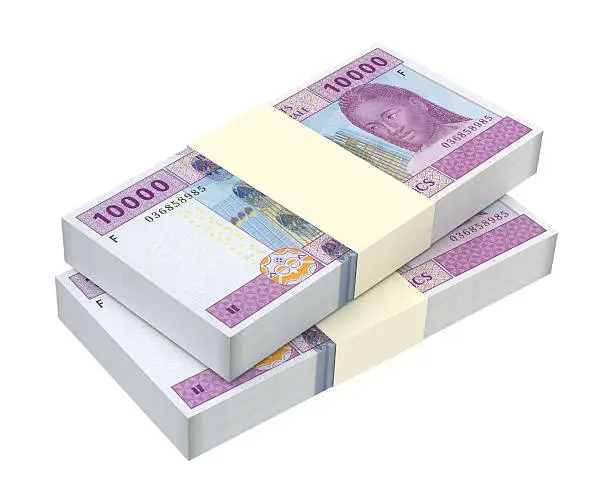 Photo of Central African CFA francs isolated on white background.