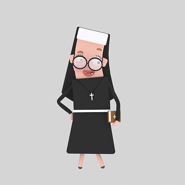 now 3d illustration. Nun with a Bible book. nun praying cross human hand stock pictures, royalty-free photos & images