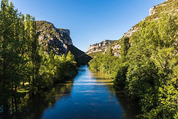 Ebro river through a valley in Spain stock photo