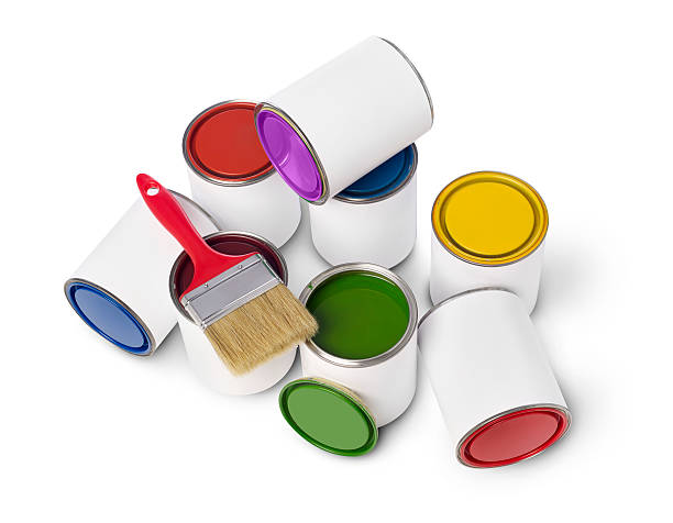 istock Paint cans and paintbrush 615499226