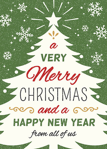 Retro Christmas Card With Tree and Copy Space Retro Christmas card with tree frame and copy space.  Illustrator file with live text paths is included and only free fonts are used. christmas card illustrations stock illustrations