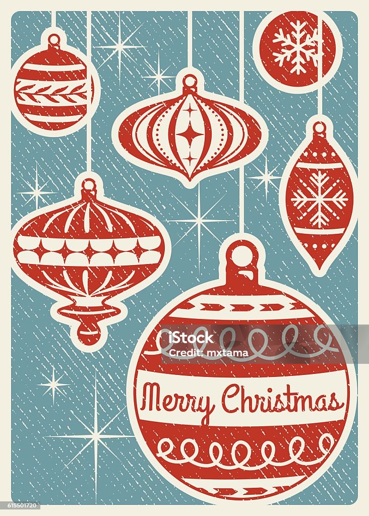 Carte de Noël rétro avec ornements et espace de copie - clipart vectoriel de Style rétro libre de droits