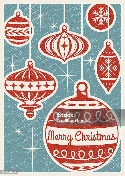 장식품과 복사 공간이있는 복고풍 크리스마스 카드 복고풍에 대한 스톡 벡터 아트 및 기타 이미지 - 복고풍, 크리스마스 장식품, 크리스마스