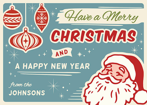 サンタとコピースペースを持つレトロなクリスマスカード - 1950s style illustrations点のイラスト素材／クリップアート素材／マンガ素材／アイコン素材