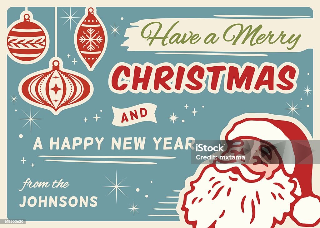Retro Christmas Card With Santa And Copy Space Stock Illustration ...