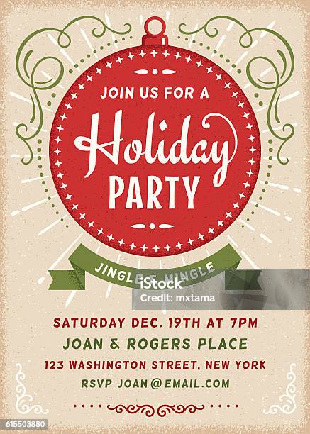 Retro Holiday Invitation With Copy Space Stock Illustration - Download Image Now - Invitation, Holiday - Event, Christmas