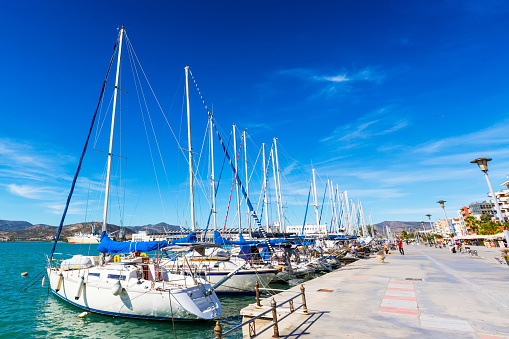 Sailing ships and yachts moored in the port of Volos