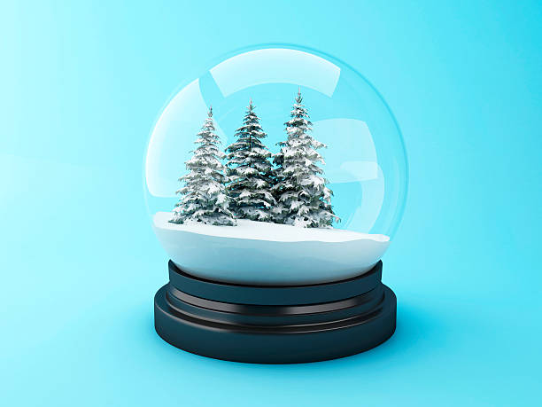 3d dôme de neige avec des pins. - snow globe christmas snow winter photos et images de collection